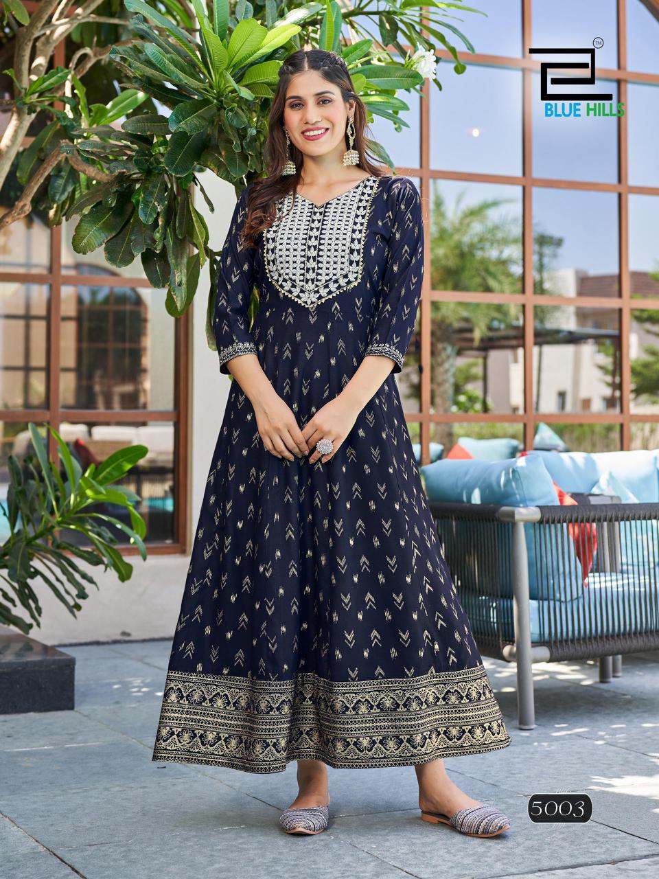 Walkway Vol 50 By Blue Hills Rayon Embroidery Anarkali Kurtis Wholesale Shop In Surat